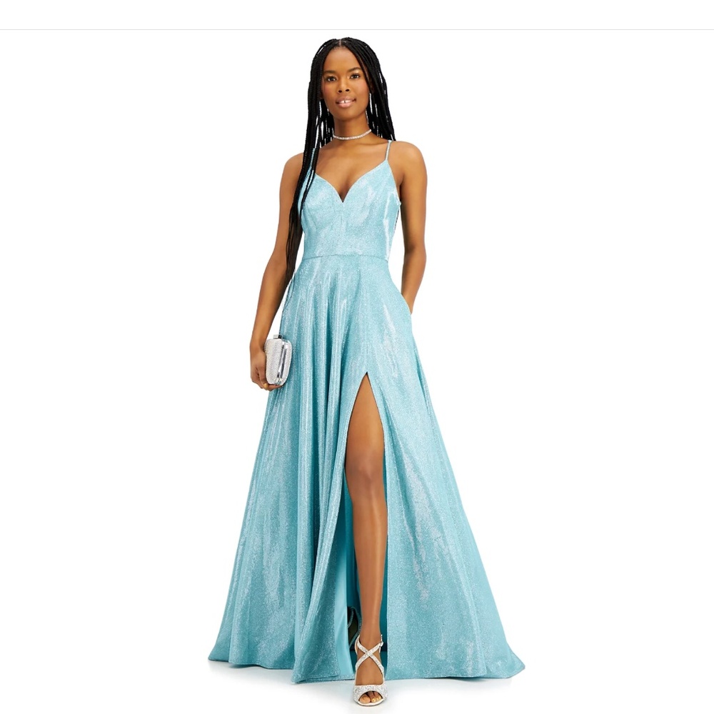 B Darlin Juniors' V-Neck Glitter Ball Gown With Pockets, Created for Macy's